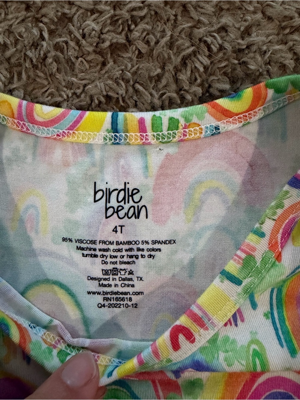 Birdie Bean Vibrant Rainbow Pattern W/ Green Tulle Overlay Size 4T - Picture 2 of 5